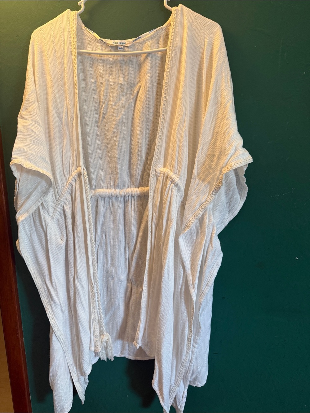 Blue Island White Open-Front Gauze Kimono Top